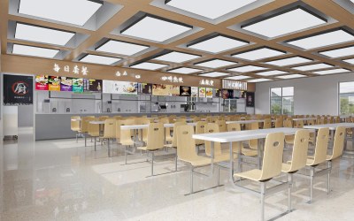 现代学校食堂3D模型下载